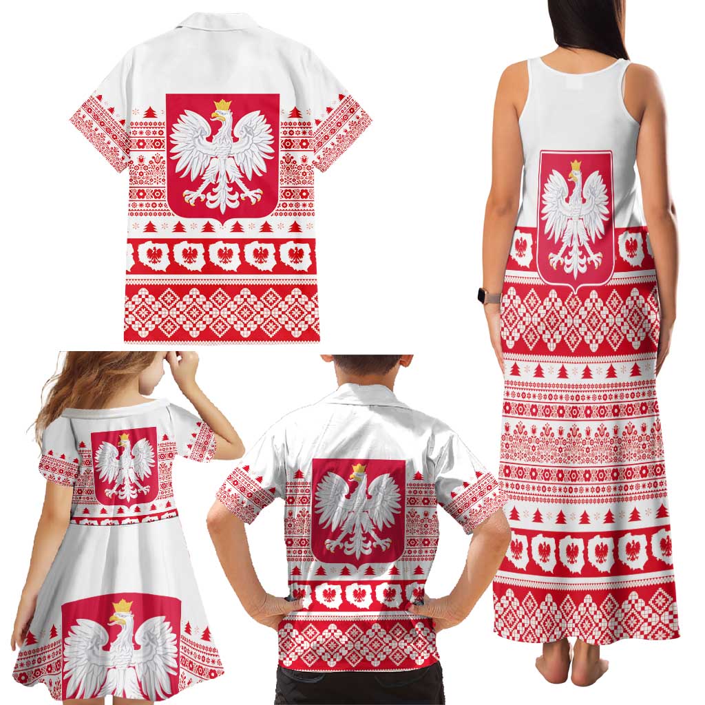 Polish Christmas Family Matching Tank Maxi Dress and Hawaiian Shirt - Poland Emblem and Lachy Sadeckie Pattern - Wonder Print Shop