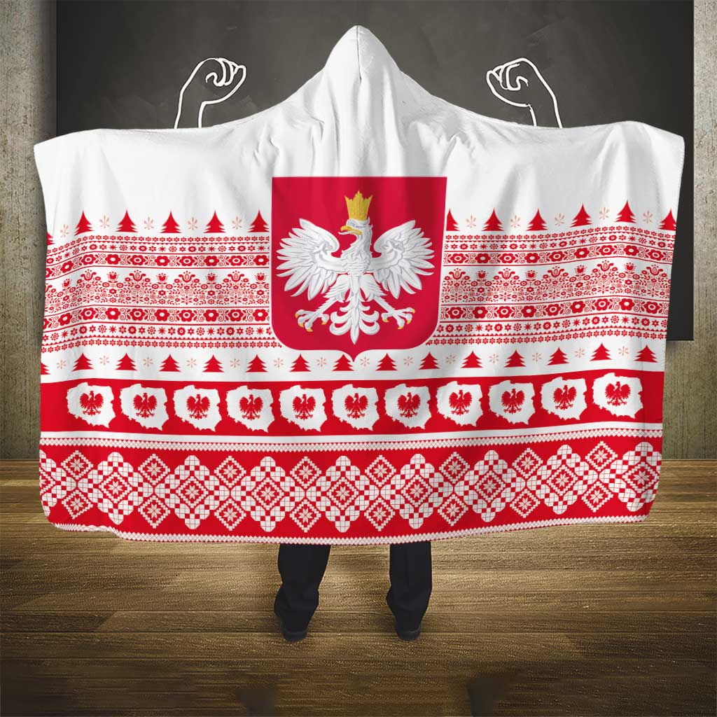 Polish Christmas Hooded Blanket - Poland Emblem and Lachy Sadeckie Pattern