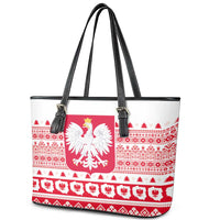 Polish Christmas Leather Tote Bag - Poland Emblem and Lachy Sadeckie Pattern - Wonder Print Shop