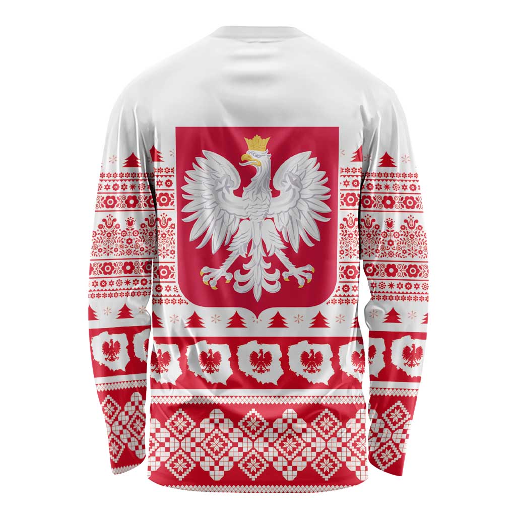 Polish Christmas Long Sleeve Shirt - Poland Emblem and Lachy Sadeckie Pattern - Wonder Print Shop