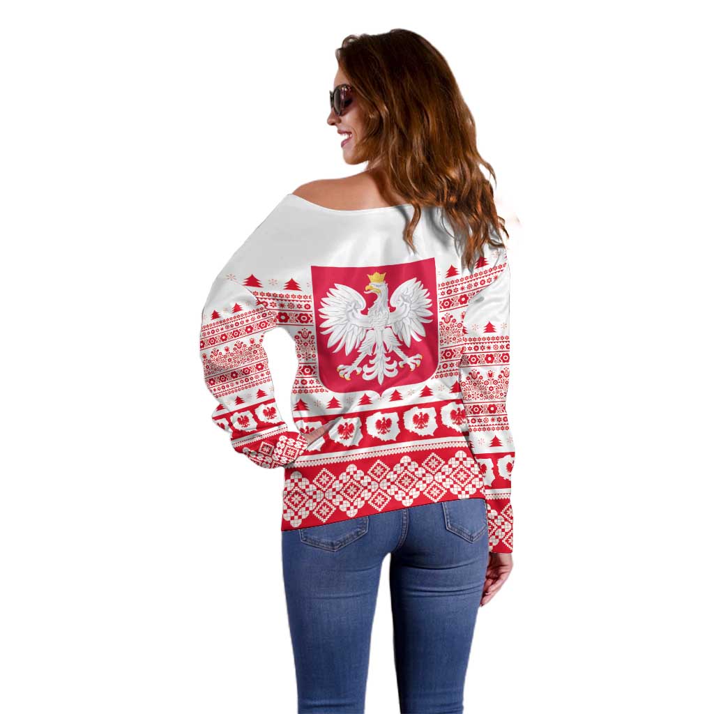 Polish Christmas Off Shoulder Sweater - Poland Emblem and Lachy Sadeckie Pattern - Wonder Print Shop