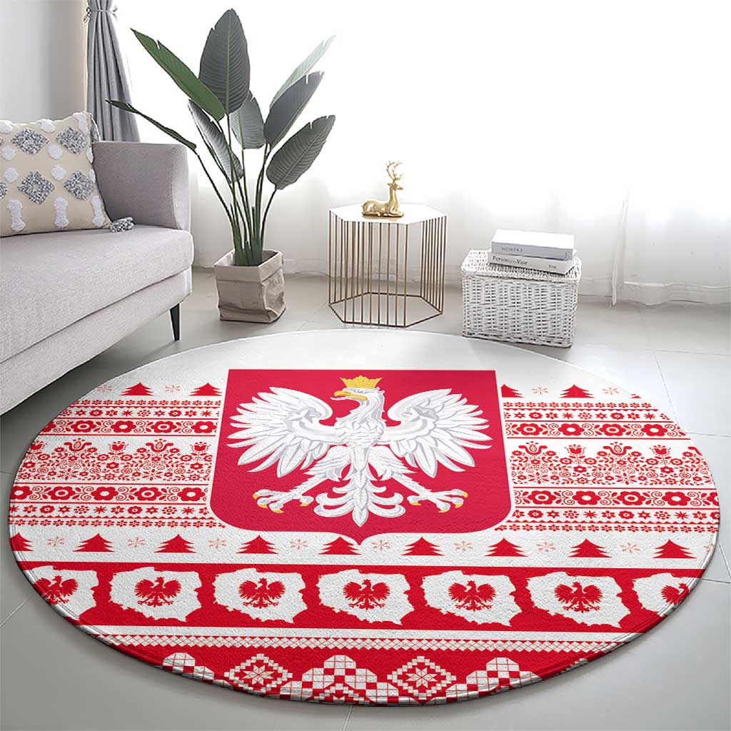 Polish Christmas Round Carpet - Poland Emblem and Lachy Sadeckie Pattern