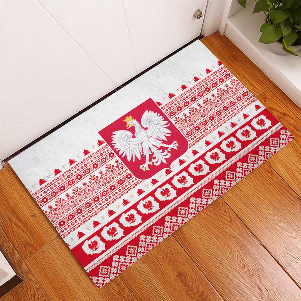 Polish Christmas Rubber Doormat - Poland Emblem and Lachy Sadeckie Pattern - Wonder Print Shop
