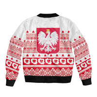 Polish Christmas Sleeve Zip Bomber Jacket - Poland Emblem and Lachy Sadeckie Pattern - Wonder Print Shop