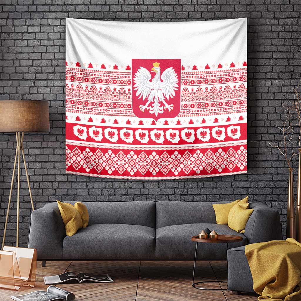 Polish Christmas Tapestry - Poland Emblem and Lachy Sadeckie Pattern - Wonder Print Shop