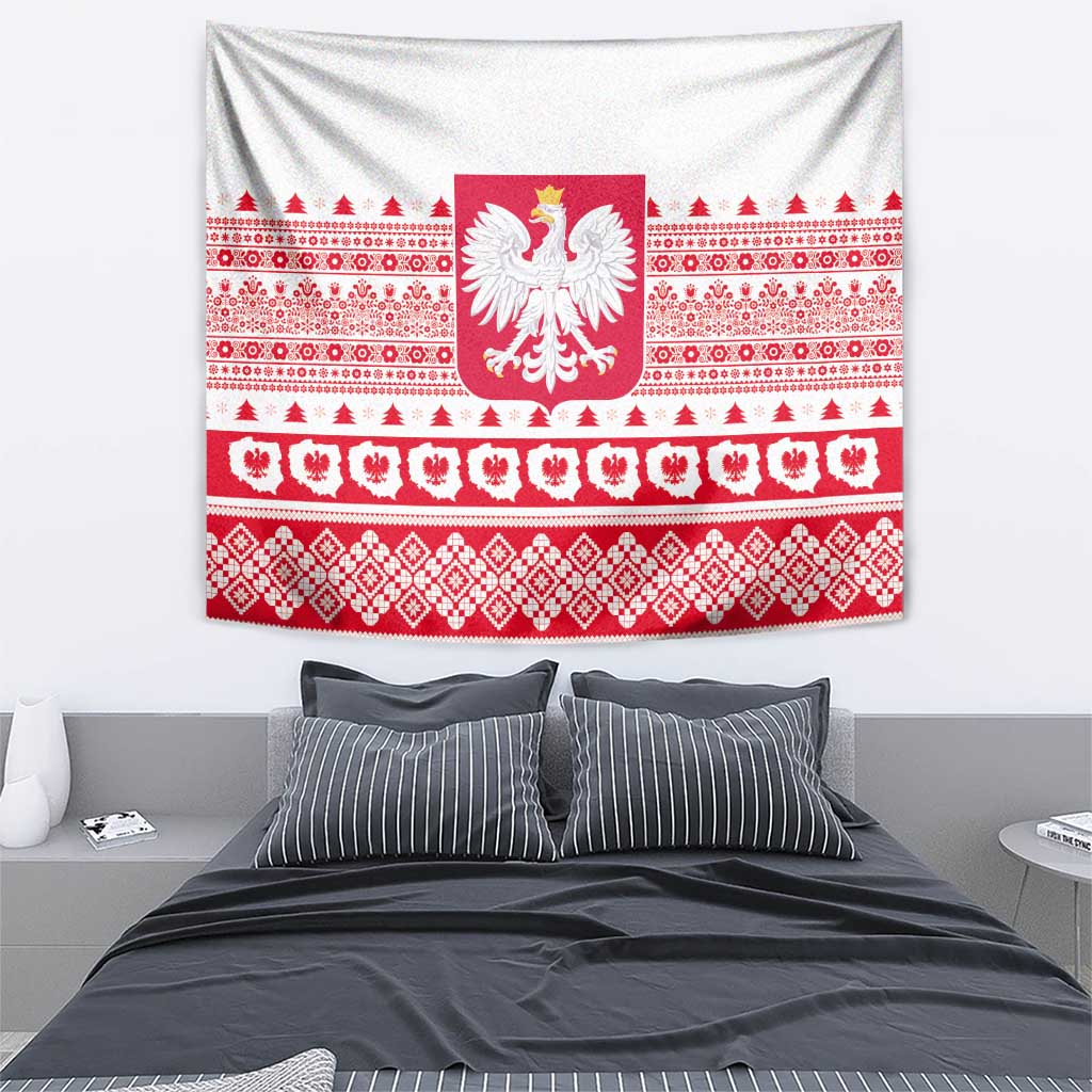 Polish Christmas Tapestry - Poland Emblem and Lachy Sadeckie Pattern - Wonder Print Shop