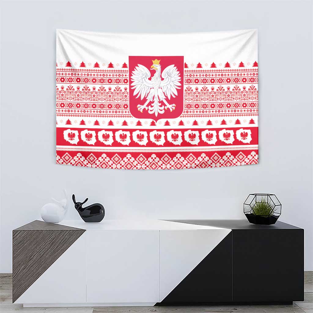 Polish Christmas Tapestry - Poland Emblem and Lachy Sadeckie Pattern - Wonder Print Shop
