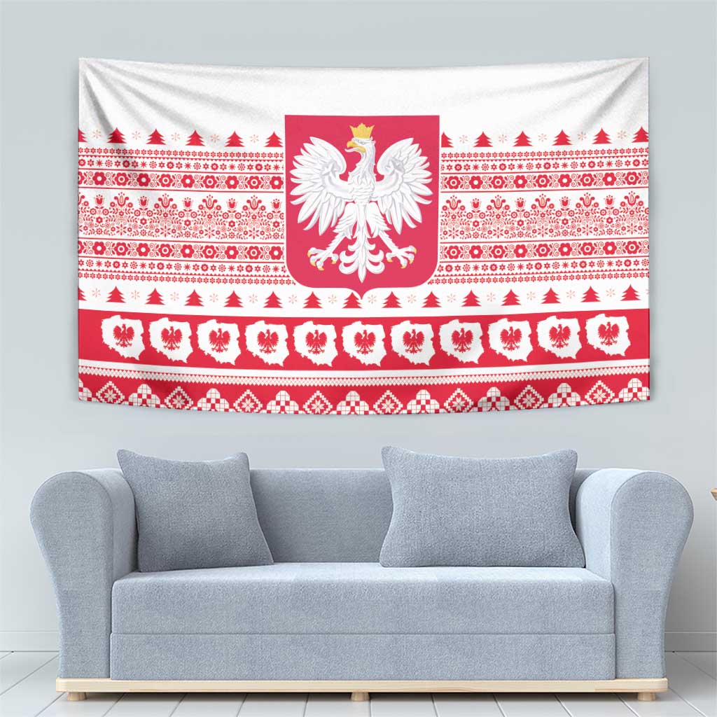 Polish Christmas Tapestry - Poland Emblem and Lachy Sadeckie Pattern - Wonder Print Shop