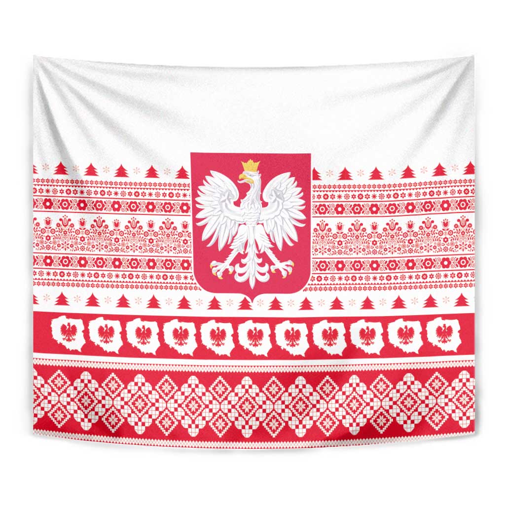 Polish Christmas Tapestry - Poland Emblem and Lachy Sadeckie Pattern - Wonder Print Shop