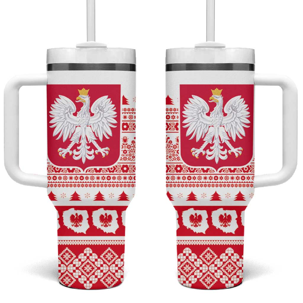 Polish Christmas Tumbler With Handle Poland Emblem and Lachy Sadeckie Pattern - Wonder Print Shop