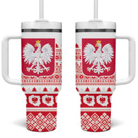 Polish Christmas Tumbler With Handle Poland Emblem and Lachy Sadeckie Pattern - Wonder Print Shop