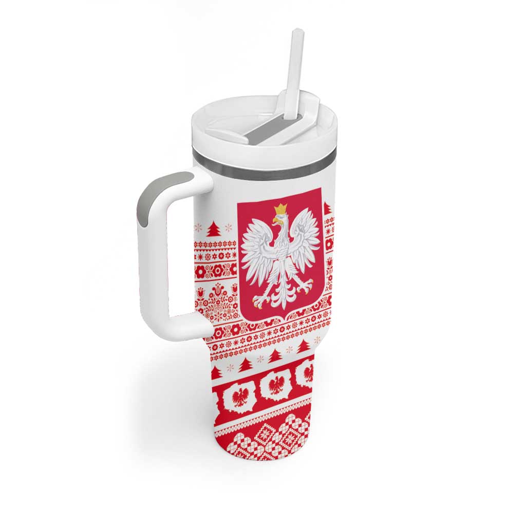 Polish Christmas Tumbler With Handle Poland Emblem and Lachy Sadeckie Pattern - Wonder Print Shop