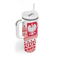Polish Christmas Tumbler With Handle Poland Emblem and Lachy Sadeckie Pattern - Wonder Print Shop