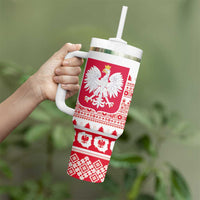Polish Christmas Tumbler With Handle Poland Emblem and Lachy Sadeckie Pattern - Wonder Print Shop