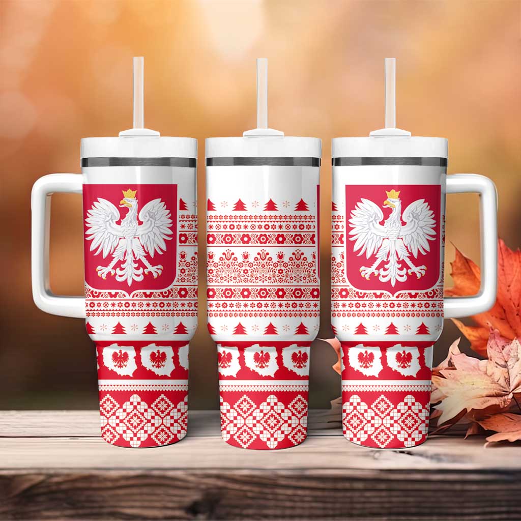 Polish Christmas Tumbler With Handle Poland Emblem and Lachy Sadeckie Pattern - Wonder Print Shop
