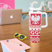Polish Christmas Tumbler With Handle Poland Emblem and Lachy Sadeckie Pattern - Wonder Print Shop