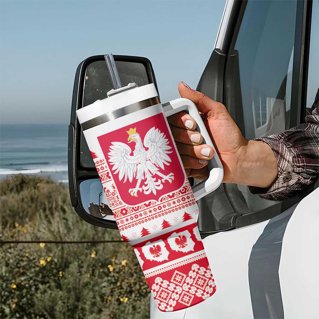 Polish Christmas Tumbler With Handle Poland Emblem and Lachy Sadeckie Pattern - Wonder Print Shop