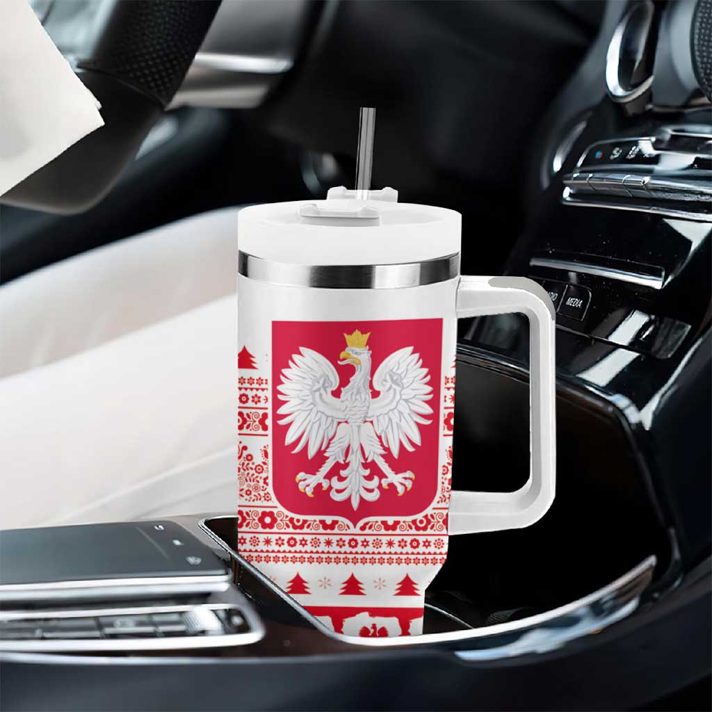 Polish Christmas Tumbler With Handle Poland Emblem and Lachy Sadeckie Pattern - Wonder Print Shop