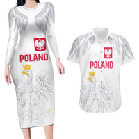 Custom Polish Football Jersey Couples Matching Long Sleeve Bodycon Dress and Hawaiian Shirt Polska Eagle Athletic Soccer - Wonder Print Shop