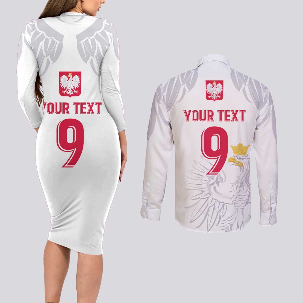 Custom Polish Football Jersey Couples Matching Long Sleeve Bodycon Dress and Long Sleeve Button Shirt Polska Eagle Athletic Soccer - Wonder Print Shop