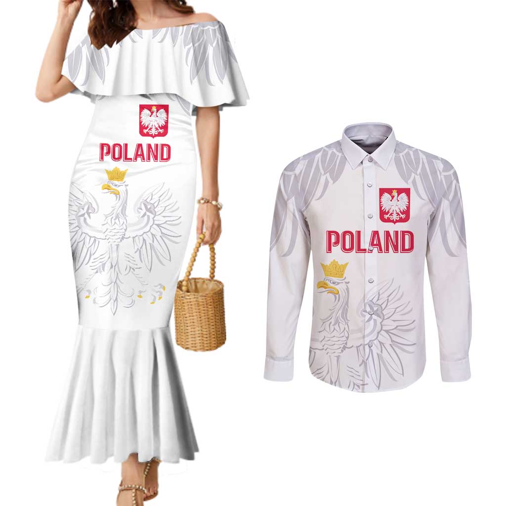 Custom Polish Football Jersey Couples Matching Mermaid Dress and Long Sleeve Button Shirt Polska Eagle Athletic Soccer