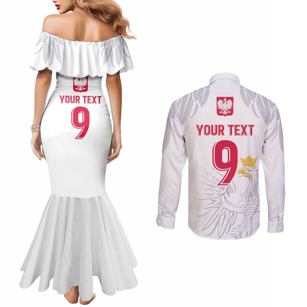 Custom Polish Football Jersey Couples Matching Mermaid Dress and Long Sleeve Button Shirt Polska Eagle Athletic Soccer