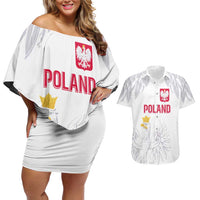 Custom Polish Football Jersey Couples Matching Off Shoulder Short Dress and Hawaiian Shirt Polska Eagle Athletic Soccer - Wonder Print Shop