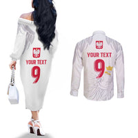 Custom Polish Football Jersey Couples Matching Off The Shoulder Long Sleeve Dress and Long Sleeve Button Shirt Polska Eagle Athletic Soccer