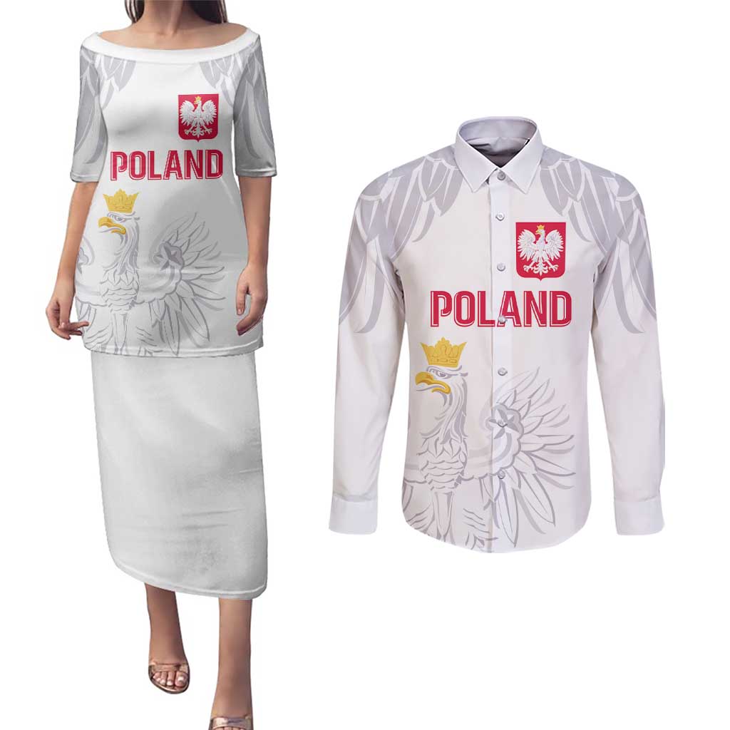 Custom Polish Football Jersey Couples Matching Puletasi and Long Sleeve Button Shirt Polska Eagle Athletic Soccer - Wonder Print Shop