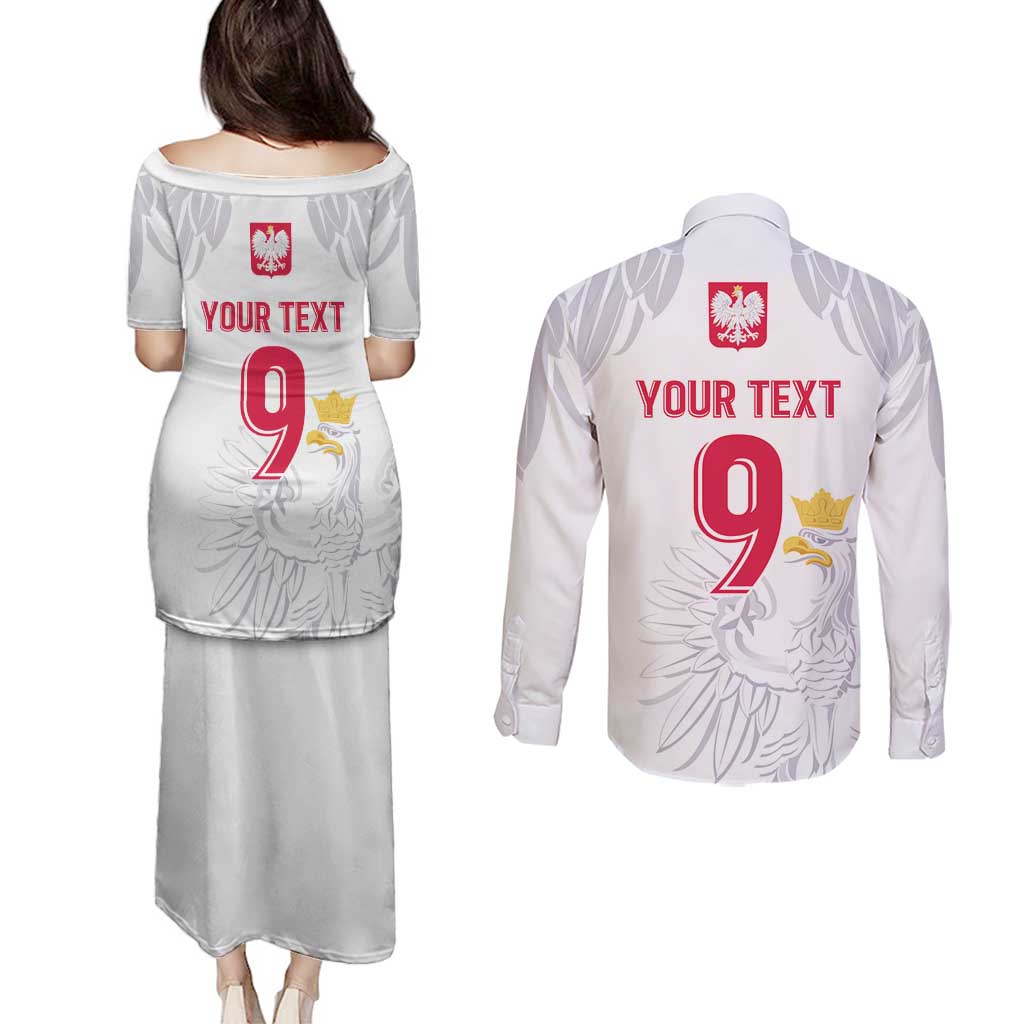 Custom Polish Football Jersey Couples Matching Puletasi and Long Sleeve Button Shirt Polska Eagle Athletic Soccer - Wonder Print Shop