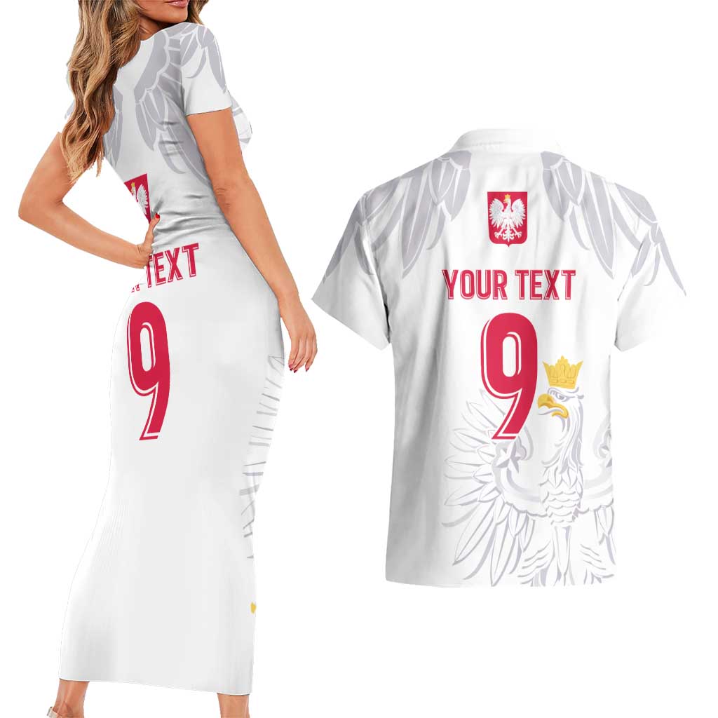 Custom Polish Football Jersey Couples Matching Short Sleeve Bodycon Dress and Hawaiian Shirt Polska Eagle Athletic Soccer - Wonder Print Shop