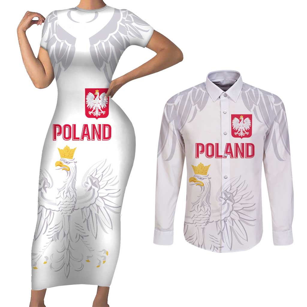 Custom Polish Football Jersey Couples Matching Short Sleeve Bodycon Dress and Long Sleeve Button Shirt Polska Eagle Athletic Soccer - Wonder Print Shop