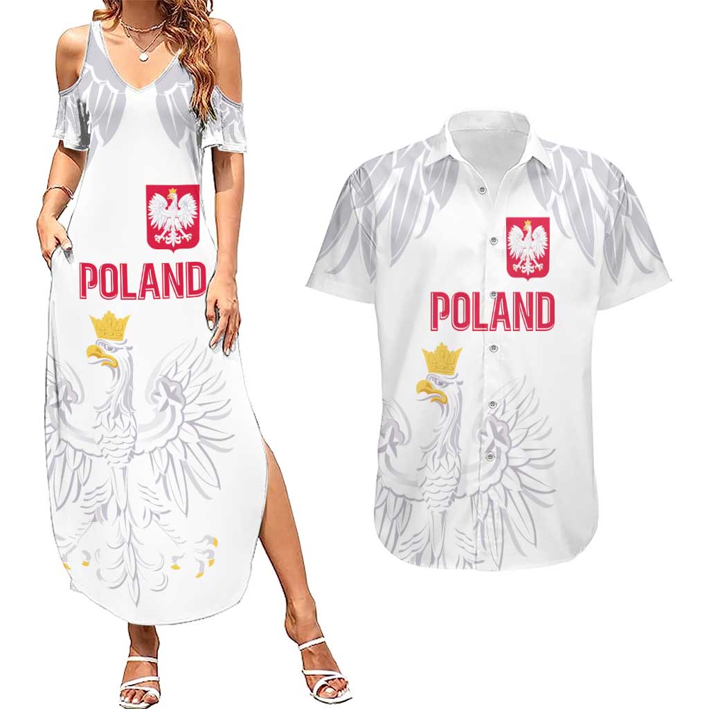 Custom Polish Football Jersey Couples Matching Summer Maxi Dress and Hawaiian Shirt Polska Eagle Athletic Soccer - Wonder Print Shop