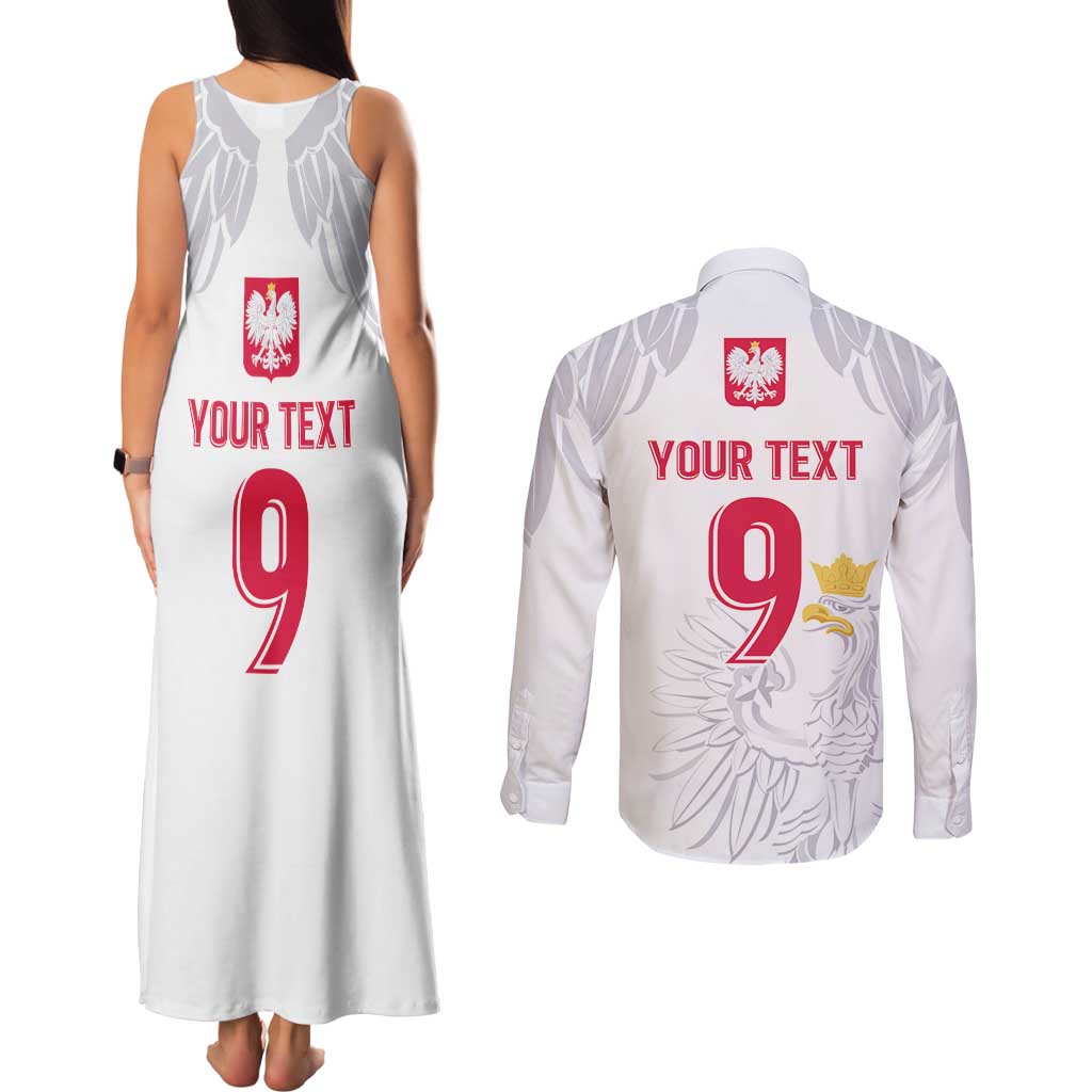 Custom Polish Football Jersey Couples Matching Tank Maxi Dress and Long Sleeve Button Shirt Polska Eagle Athletic Soccer - Wonder Print Shop