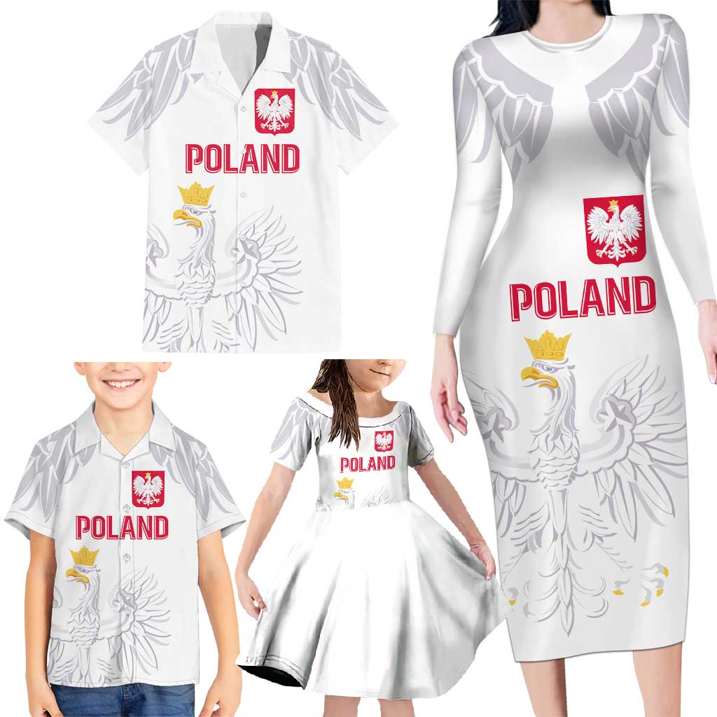Custom Polish Football Jersey Family Matching Long Sleeve Bodycon Dress and Hawaiian Shirt Polska Eagle Athletic Soccer - Wonder Print Shop