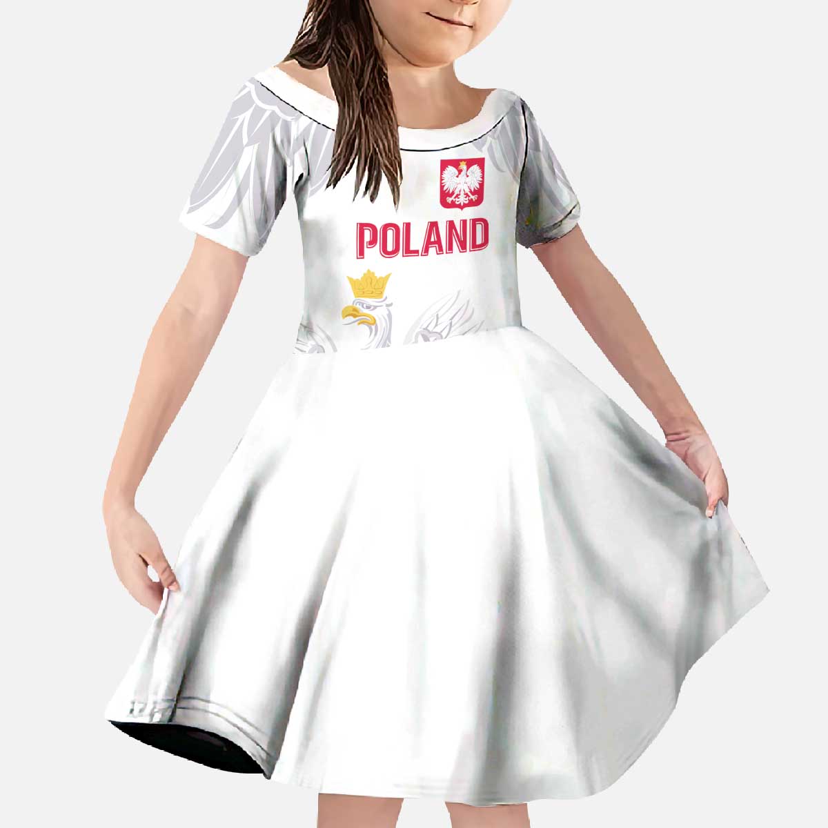 Custom Polish Football Jersey Family Matching Off The Shoulder Long Sleeve Dress and Hawaiian Shirt Polska Eagle Athletic Soccer - Wonder Print Shop