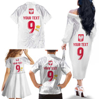 Custom Polish Football Jersey Family Matching Off The Shoulder Long Sleeve Dress and Hawaiian Shirt Polska Eagle Athletic Soccer - Wonder Print Shop