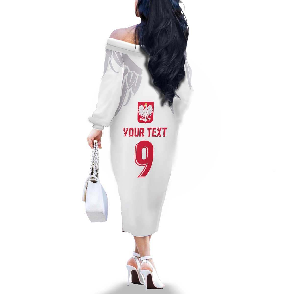 Custom Polish Football Jersey Family Matching Off The Shoulder Long Sleeve Dress and Hawaiian Shirt Polska Eagle Athletic Soccer - Wonder Print Shop