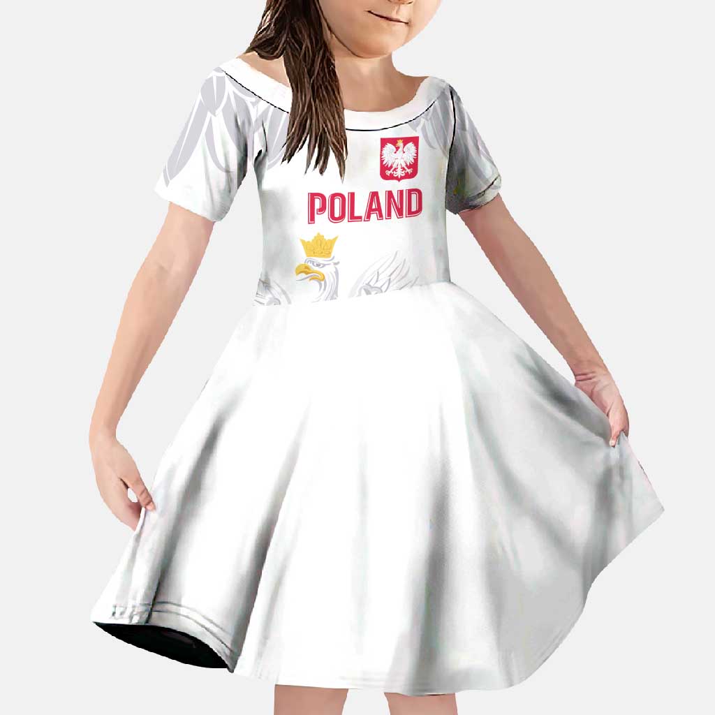 Custom Polish Football Jersey Family Matching Off Shoulder Maxi Dress and Hawaiian Shirt Polska Eagle Athletic Soccer - Wonder Print Shop