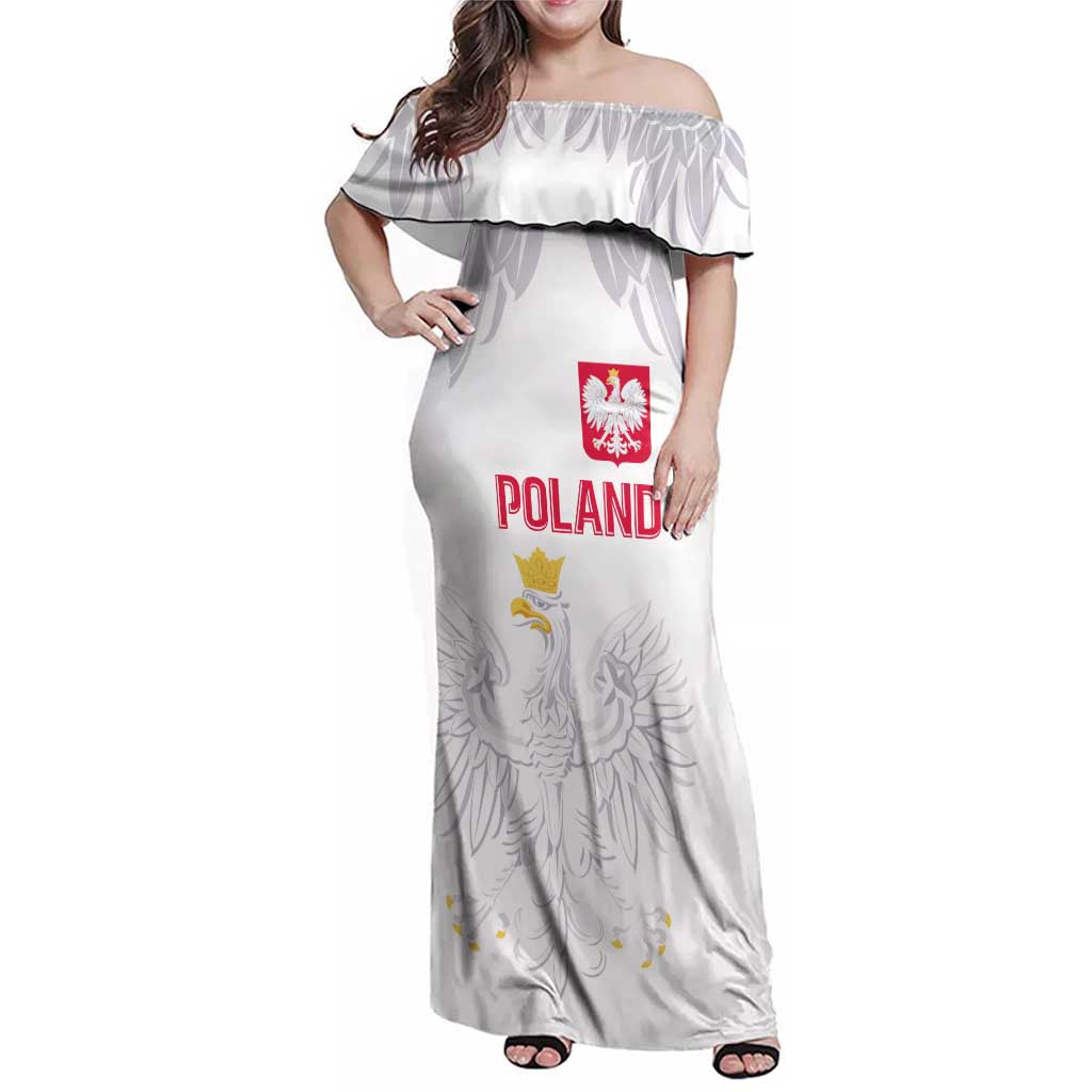 Custom Polish Football Jersey Family Matching Off Shoulder Maxi Dress and Hawaiian Shirt Polska Eagle Athletic Soccer - Wonder Print Shop