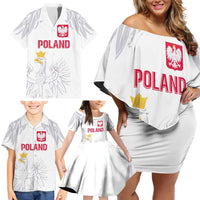 Custom Polish Football Jersey Family Matching Off Shoulder Short Dress and Hawaiian Shirt Polska Eagle Athletic Soccer - Wonder Print Shop