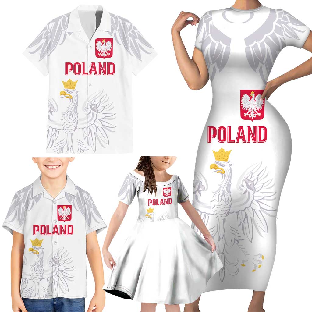 Custom Polish Football Jersey Family Matching Short Sleeve Bodycon Dress and Hawaiian Shirt Polska Eagle Athletic Soccer - Wonder Print Shop