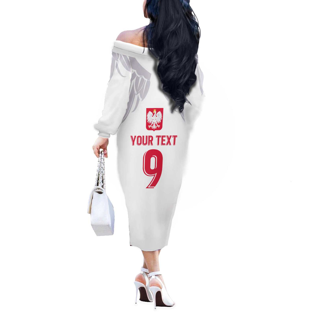 Custom Polish Football Jersey Off The Shoulder Long Sleeve Dress Polska Eagle Athletic Soccer - Wonder Print Shop
