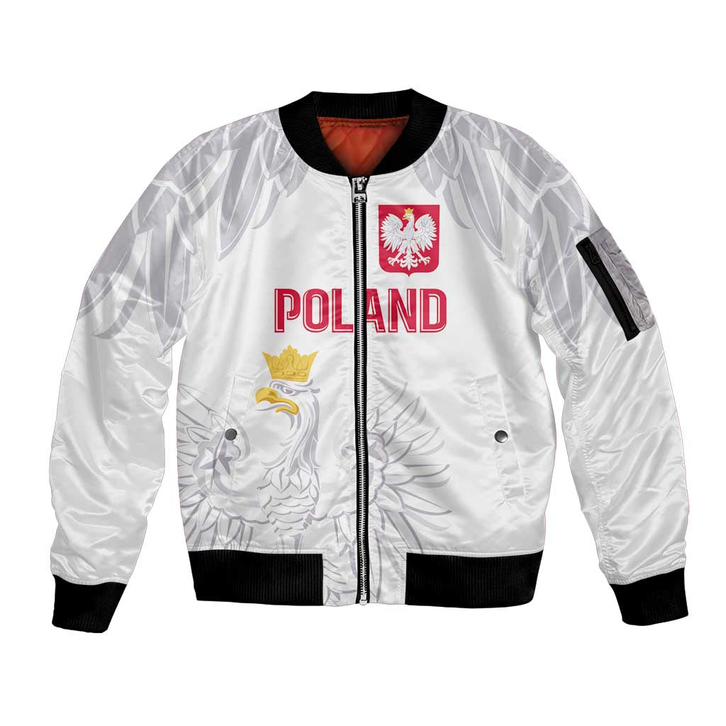 Custom Polish Football Jersey Sleeve Zip Bomber Jacket Polska Eagle Athletic Soccer - Wonder Print Shop