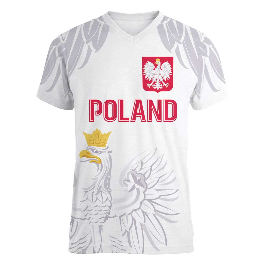 Custom Polish Football Jersey Women V-Neck T-Shirt Polska Eagle Athletic Soccer - Wonder Print Shop