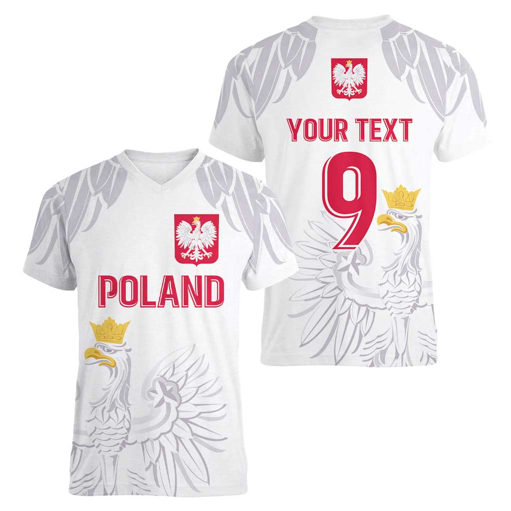Custom Polish Football Jersey Women V-Neck T-Shirt Polska Eagle Athletic Soccer - Wonder Print Shop