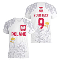 Custom Polish Football Jersey Women V-Neck T-Shirt Polska Eagle Athletic Soccer - Wonder Print Shop