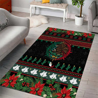Mexican Christmas Area Rug Feliz Navidad Aztec Eagle Emblem and Poinsettia - Wonder Print Shop