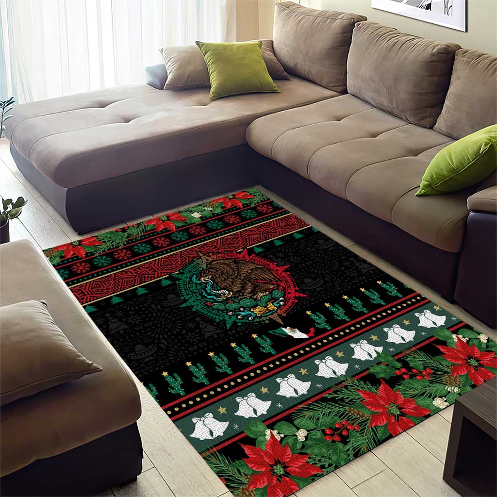 Mexican Christmas Area Rug Feliz Navidad Aztec Eagle Emblem and Poinsettia - Wonder Print Shop