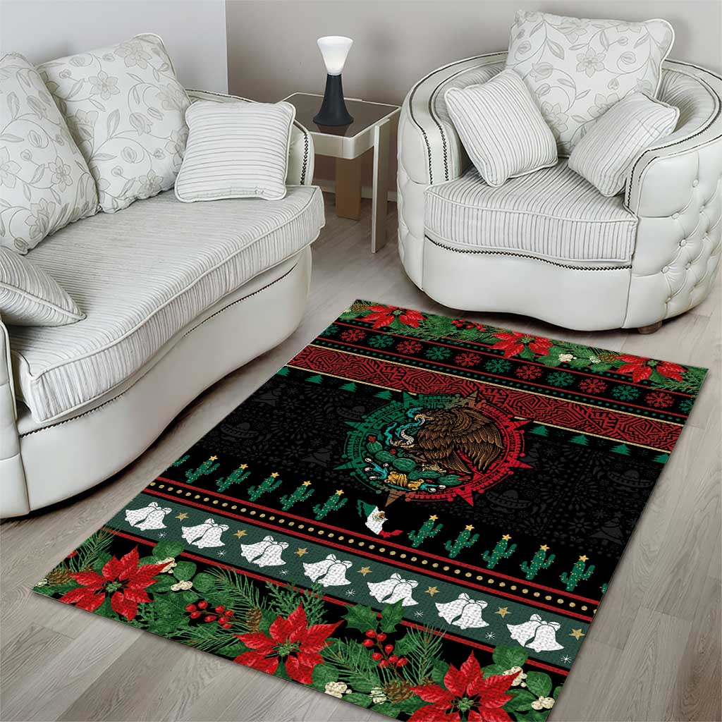 Mexican Christmas Area Rug Feliz Navidad Aztec Eagle Emblem and Poinsettia - Wonder Print Shop